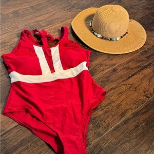 Red and White Women's One Piece Swimsuit